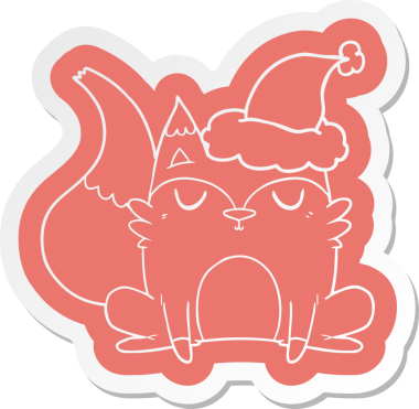 Bir insan tarafından çizilmiş Noel Baba şapkası giyen tilki çıkartması.