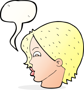 Bir insan tarafından çizilmiş konuşma baloncuğu olan bir kadın yüzü.