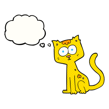 Bir insan tarafından çizilmiş serbest çizim baloncuk çizgi film kedisi.