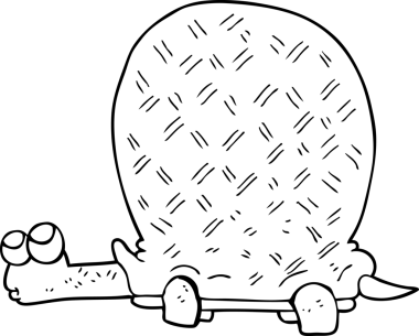 Bir insan tarafından çizilmiş siyah beyaz karikatür kaplumbağa.