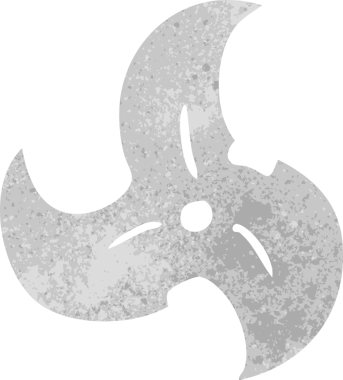 Bir insan tarafından çizilmiş tek bir ninja fırlatan yıldızın retro karalaması.