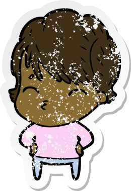 Bir insan tarafından çizilmiş bir karikatür kadının sıkıntılı çıkartması.