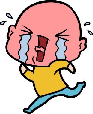 Bir insan tarafından çizilmiş ağlayan kel bir adam.