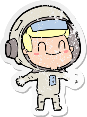 Bir insan tarafından çizilmiş mutlu bir astronotun sıkıntılı çıkartması.