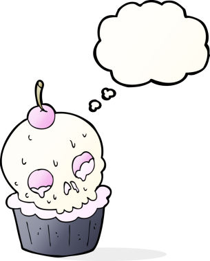 Bir insan tarafından çizilmiş düşünce baloncuklu Cadılar Bayramı pastası.