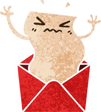 Retro illüstrasyon tarzı tuhaf karikatür harfi ve bir insan tarafından çizilmiş zarf