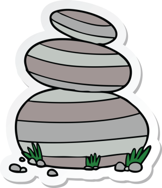 Bir insan tarafından çizilmiş büyük istiflenmiş taşların çıkartması.