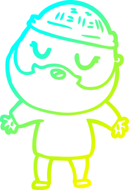 Bir insan tarafından çizilmiş sakallı bir çizgi film karakteri.