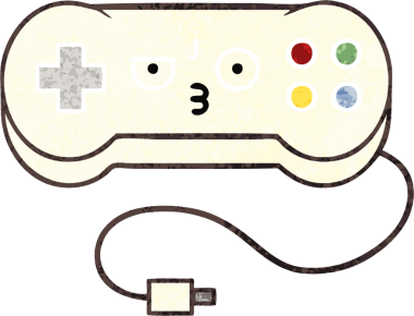 Bir insan tarafından çizilmiş bir oyun denetleyicisinin retro illüstrasyon tarzı karikatürü