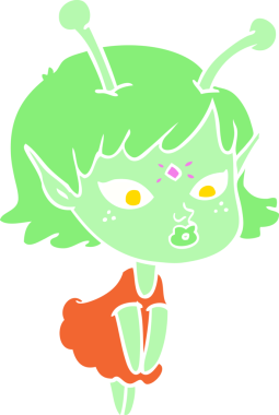 Bir insan tarafından çizilmiş düz renk çizgi film uzaylı kızı.