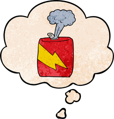 Bir insan tarafından çizilmiş grunge desenli düşünce baloncuklu karikatür soda kutusu.