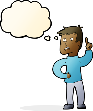 Bir insan tarafından çizilmiş düşünce baloncuğu fikri olan çizgi film çocuğu.