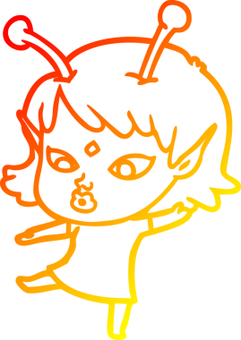 Bir insan tarafından çizilmiş güzel bir uzaylı kız çizgi çizimi.