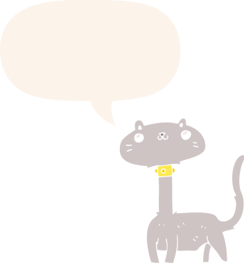 Konuşma baloncuğu olan çizgi film kedisi insan tarafından çizilmiş.