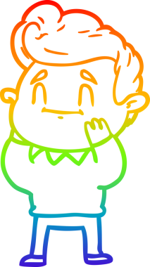 Gökkuşağı gradyan çizimi mutlu ve şaşırmış bir çizgi film adamı bir insan tarafından çizildi