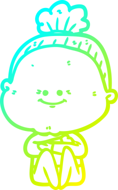 Bir insan tarafından çizilmiş, mutlu, yaşlı bir kadının çizimi.