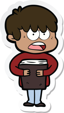 Bir insan tarafından çizilmiş endişeli bir çizgi film çocuğunun çıkartması.