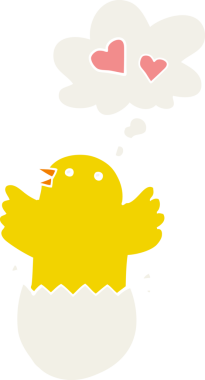 Bir insan tarafından çizilmiş düşünce baloncuğu olan, yumurtadan çıkan tatlı bir karikatür.