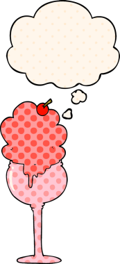 Çizgi roman tarzında bir insan tarafından çizilmiş düşünce baloncuklu karikatür dondurma çölü.