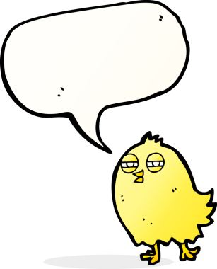 Bir insan tarafından çizilmiş konuşma baloncuklu komik çizgi film kuşu.