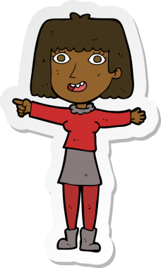 Bir insan tarafından çizilmiş mutlu bir kadının çıkartması.