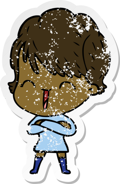 Bir insan tarafından çizilmiş, gülen bir karikatür çıkartması.