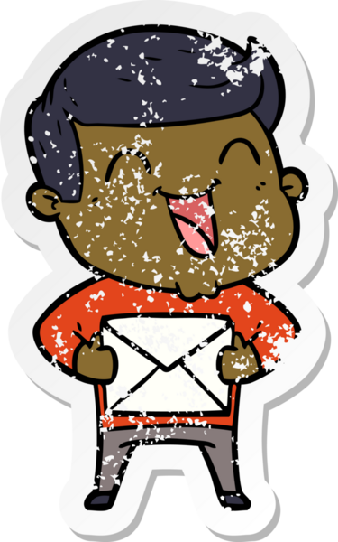 Bir insan tarafından çizilmiş gülen karikatür adamın sıkıntılı çıkartması.