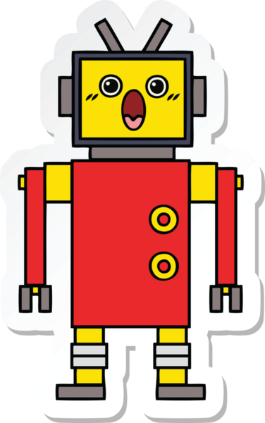 Bir insan tarafından çizilmiş şirin çizgi film robotunun çıkartması.
