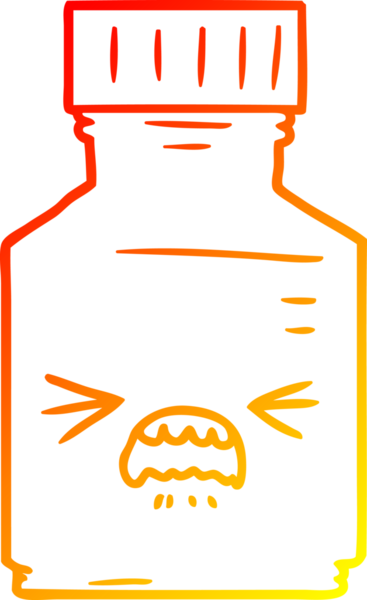 Bir insanın çizdiği karikatür hapı kavanozunun sıcak çizgi çizimi