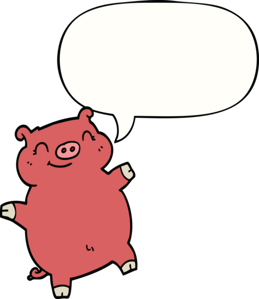 Bir insan tarafından çizilmiş konuşma balonlu çizgi film domuzu.