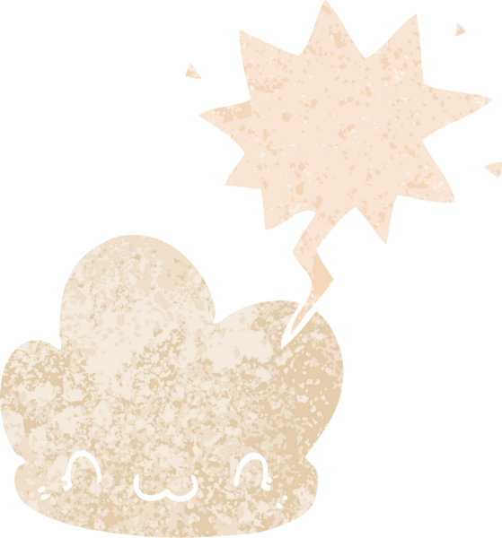 grunge 'da konuşma baloncuğu olan karikatür bulutu bir insan tarafından çizilmiş rahatsız edilmiş retro dokuma tarzı