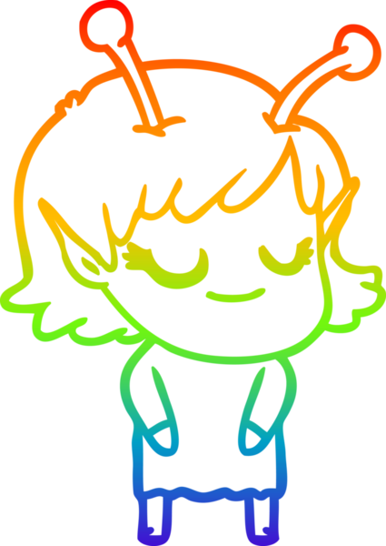 Bir insan tarafından çizilmiş gülümseyen uzaylı kız çizgi filmi.