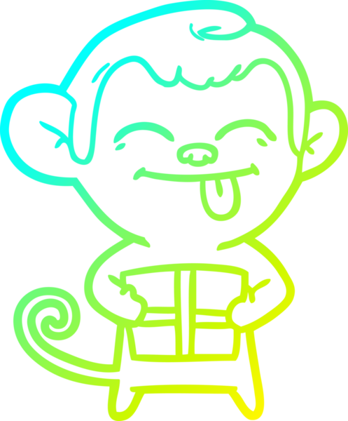 Bir insan tarafından çizilmiş noel hediyeli komik bir maymun çizimi.