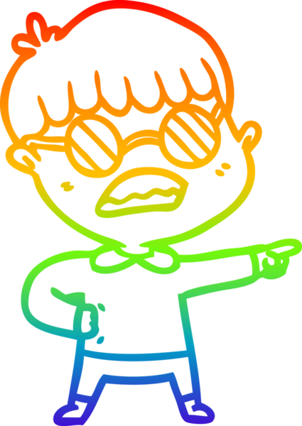 Gökkuşağı gradyan çizgi çizimi bir insan tarafından çizilmiş gözlük takan çocuğu işaret ediyor.