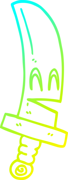 Bir çizgi filmin soğuk gradyan çizimi bir insan tarafından çizilmiş sihirli bir kılıç.