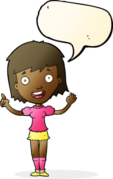 Bir insan tarafından çizilmiş bir konuşma balonuyla işaret eden çizgi film kadını.