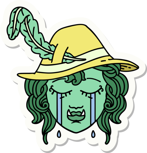 Bir insan tarafından çizilmiş ağlayan bir Ork Ozan karakterinin çıkartması.