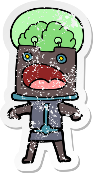 Bir insan tarafından çizilmiş karikatür robotunun sıkıntılı çıkartması.