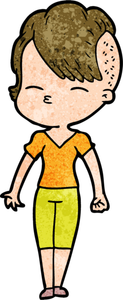 Bir insan tarafından çizilmiş şaşı çizgi film kızı.