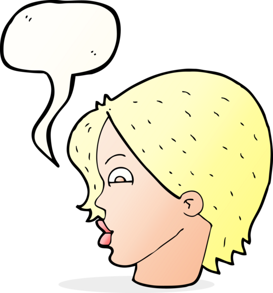 Bir insan tarafından çizilmiş konuşma baloncuğu olan bir kadın yüzü.