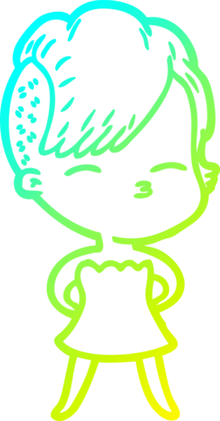 Bir insan tarafından çizilmiş, gözlerini kısarak bakan bir kızın çizdiği soğuk çizgi.