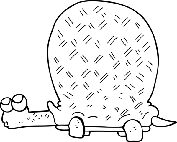 Bir insan tarafından çizilmiş siyah beyaz karikatür kaplumbağa.