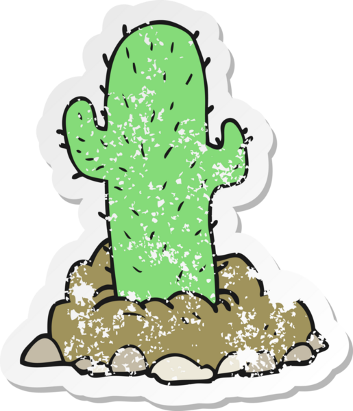 Bir insan tarafından çizilmiş bir kaktüsün gerilemiş retro yapıştırması.