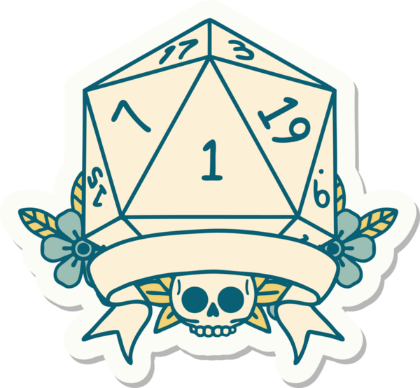 Bir insan tarafından çizilmiş doğal bir d20 zar etiketi.