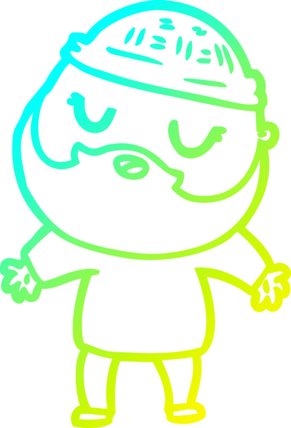 Bir insan tarafından çizilmiş sakallı bir çizgi film karakteri.