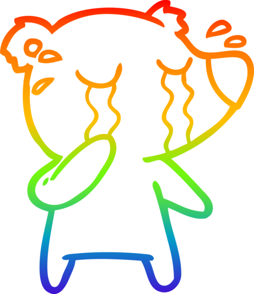 Gökkuşağı gradyan çizgi çizimi bir insan tarafından çizilmiş ağlayan ayı