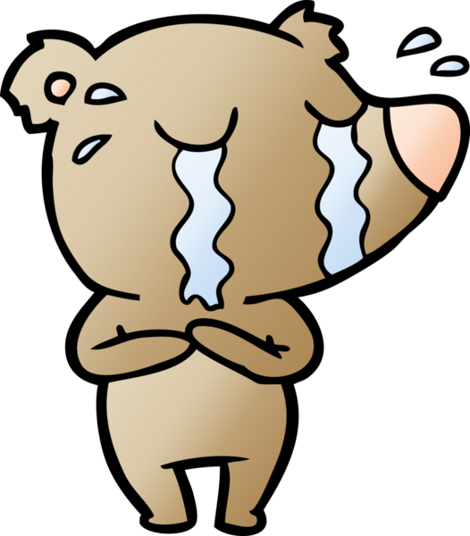 Bir insan tarafından çizilmiş ağlayan ayı karikatürü.