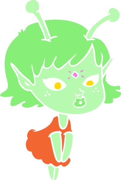 Bir insan tarafından çizilmiş düz renk çizgi film uzaylı kızı.