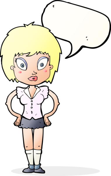 Bir insan tarafından çizilmiş konuşma balonu olan güzel bir kız.