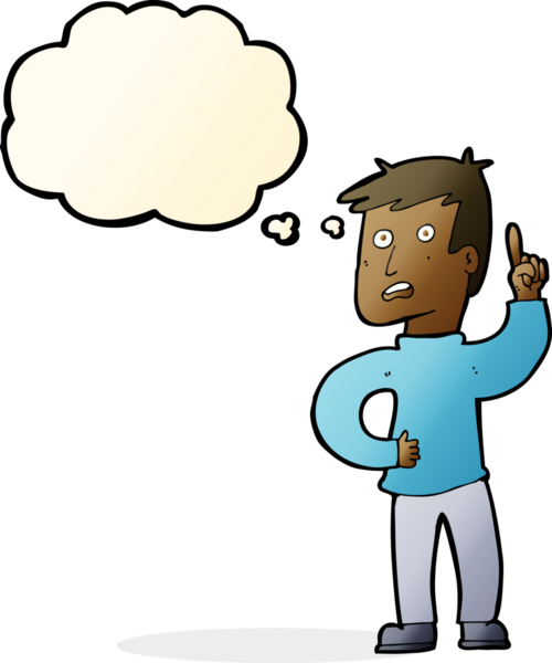 Bir insan tarafından çizilmiş düşünce baloncuğu fikri olan çizgi film çocuğu.